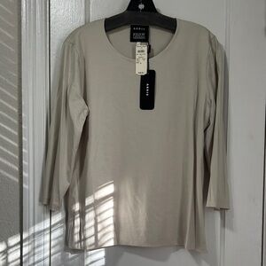Akris Light Sand Long Sleeve Scoop Neck Top